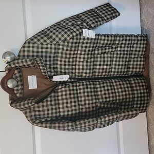 Rebecca Minkoff Black and Tan Check Puffer Coat